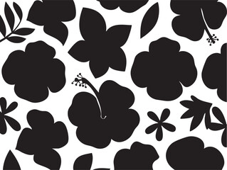 Black and white hibiscus flower pattern vector - seamless floral design eps silhouette
