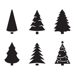 Obraz premium Vector Many different black Christmas tree icon set