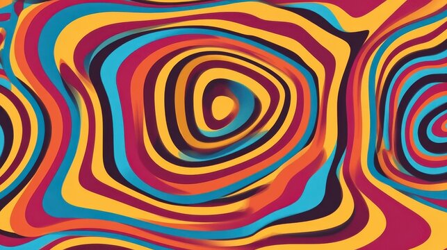 Psychedelic optical illusion background in retro style, ideal for 60s themes, music events, and creative projects.