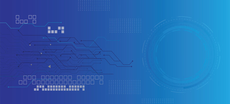 Abstract AI circuit board background. Technology connected blue lines with electronics