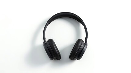 Sleek Black Headphones Isolated on White Modern Audio Device for Music Lovers
