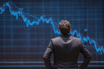 Businessman looking at falling financial chart