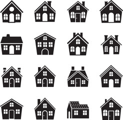 Fototapeta premium house collection of diverse icons residential building silhouettes