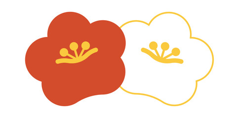 シンプルで可愛い紅白の梅の花のイラスト素材