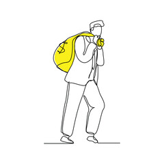 Continuous line sketch drawing art of business man with big money bag. Vector illustration editable stroke line of bank savings dollar money	