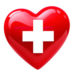 Fototapeta premium Red heart with white cross, symbolizing health, medicine, and the swiss flag