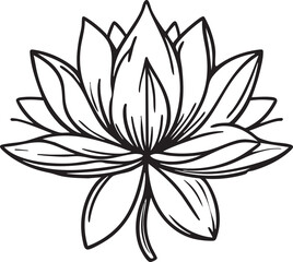 Lotus flower vector illustration: black and white outline graphic eps silhouette
