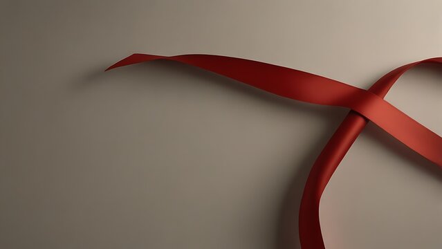 Minimalist Red Ribbon Symbol Created from Flowing Satin Fabric on a Neutral Gradient Background - Powered by Adobe