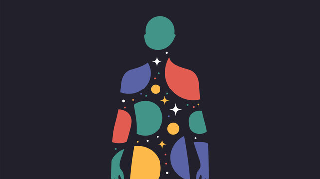 Colorful abstract human form with stars, perfect for mindfulness, creativity, and personal growth branding or illustrating unique identities