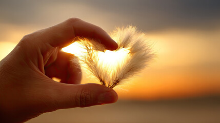 Golden heart-shaped flower at sunset. Love image for Valentine's Day, Mother's Day, declaration of love, engagement.