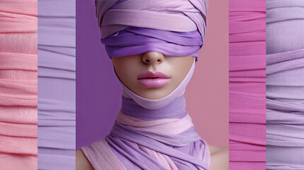Woman model with purple bandages