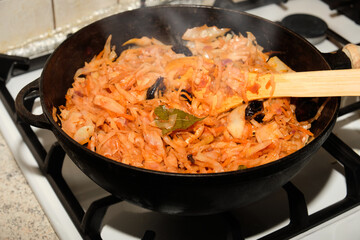 Steaming hot bigos is a traditional dish of Polish and Lithuanian cuisine.