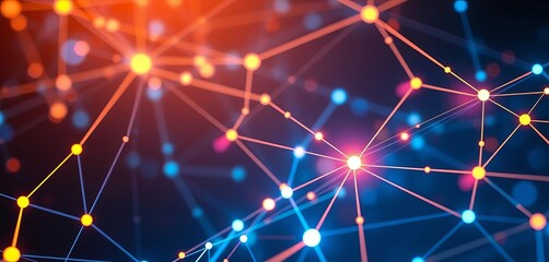 Abstract network nodes and connections, glowing lines,  network graph,  data