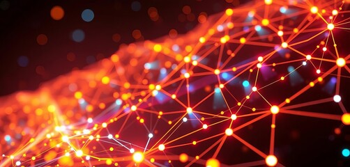 Abstract network nodes glowing, data streams flowing,  digital,  concept