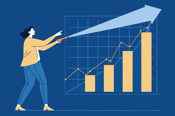 Analyst meticulously highlighting optimal graph segment, business growth, financial performance, data visualization, strategy, success.