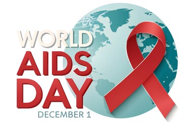 World AIDS Day illustration featuring a red ribbon and a globe for awareness and support