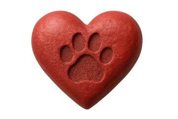 Red heart with animal paw print symbolizing pet love, care, and compassion on transparent background
