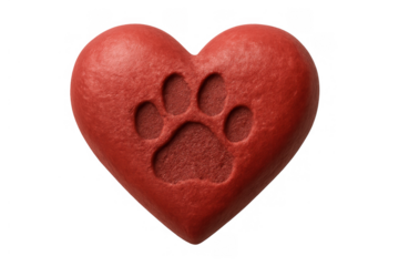 Red heart with animal paw print symbolizing pet love, care, and compassion on transparent background