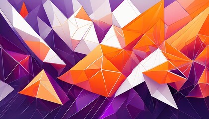 abstract artwork with overlapping polygons in vibrant neon orange purple and white colors