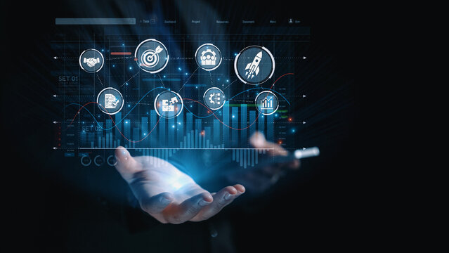 Project management dashboard showing project management strategy, planning, project management workflow, and project management team icons for better coordination. Elide - Powered by Adobe