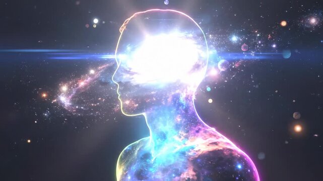 Cosmic consciousness silhouette with galaxy in mind