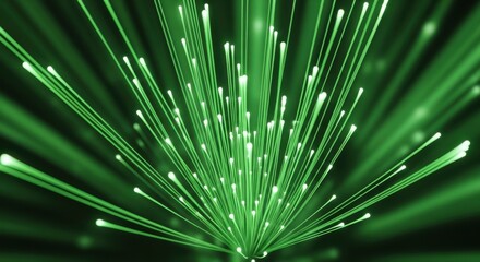 Vibrant green light streaks radiating outward in a dynamic abstract pattern