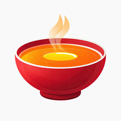 Hot Soup in Red Bowl with Steam