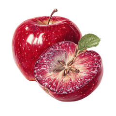 Red Apple Half and Whole with Leaf
