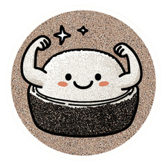 Strong Rice Ball Mascot Flexing Muscles