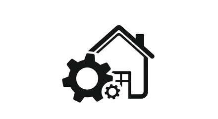Black House Icon with Gears Representing Home Improvement.