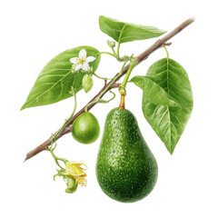 Avocado Branch with Fruit and Flowers