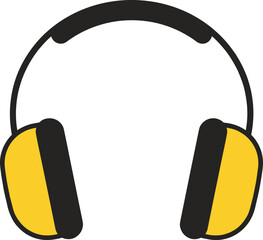 Stylized headphones, minimal earmuffs, audio gear, music accessory, sound protection, over-ear design, black headband, yellow cups, isolated, vector illustration