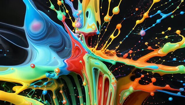 Artistic 4K abstract video capturing a dynamic contrast flow color mixture where parallel fluid jet paints actively diverge in different directions creating a smooth art diffusion characterized by a