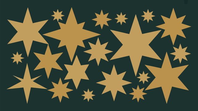Golden stars shimmer against a dark backdrop, perfect for holiday promotions and celestial designs, creating a magical and festive atmosphere