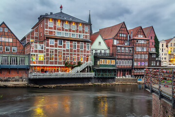 Ilmenau River embankment in Luneburg, Germanyv
