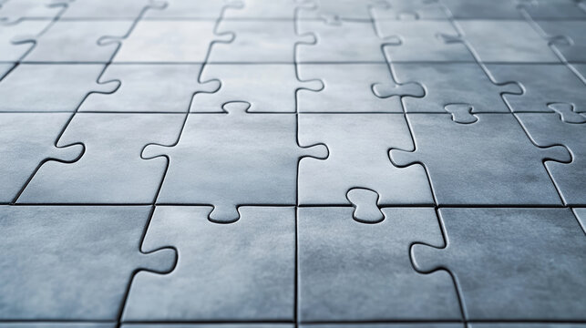 Smooth puzzle pieces close up in cool light conveying calm focus and teamwork