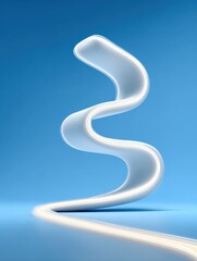 Naklejka premium Abstract White Swirling Ribbon With Glowing Yellow Light Against Blue curve flowing