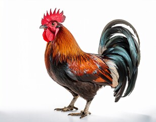 Fototapeta premium striking rooster standing proudly isolated on white background ideal for agricultural and animal themes