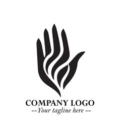 Minimalist Black Hand Logo Symbol on White Background in Clean Modern Silhouette Style