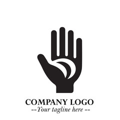 Minimalist Black Hand Logo Symbol on White Background in Clean Modern Silhouette Style