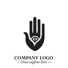 Fototapeta premium Minimalist Black Hand Logo Symbol on White Background in Clean Modern Silhouette Style