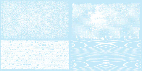 Abstract Blue and White Water Surface Textures: A Collection of Eight Seamless Vector Backgrounds Displaying Varied Aquatic Surface Patterns and Distortions in Contrasting Hues