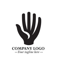 Obraz premium Minimalist Black Hand Logo Symbol on White Background in Clean Modern Silhouette Style