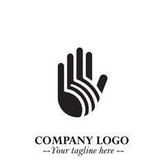 Minimalist Black Hand Logo Symbol on White Background in Clean Modern Silhouette Style