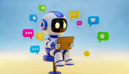 Engaging AI chatbot on tablet with social media notifications for modern tech world