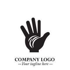 Minimalist Black Hand Logo Symbol on White Background in Clean Modern Silhouette Style