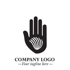 Minimalist Black Hand Logo Symbol on White Background in Clean Modern Silhouette Style