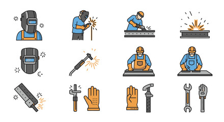 Collection of Industrial Welding and Metalworking Icons.