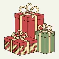 Gift Boxes: Three intricately wrapped gift boxes, adorned with elegant ribbons and bows, stand ready to be opened, adding a touch of anticipation to any special occasion.