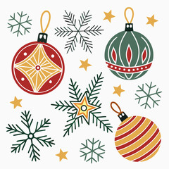 Festive Holiday Ornaments: A vibrant arrangement of colorful holiday ornaments, snowflakes and stars, evoking the spirit of the season.